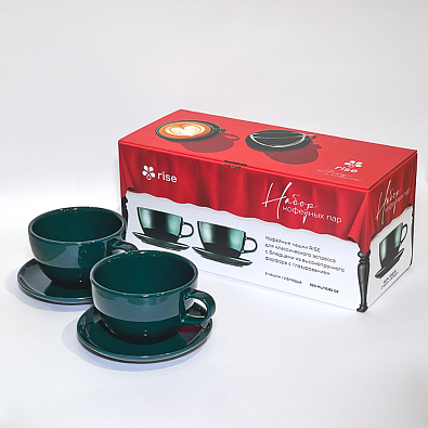 Набор 2 кофейные пары RISE 320 мл тёмно-зелёные